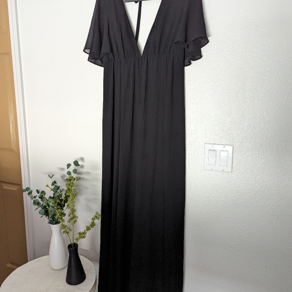 Show me Your Mumu Faye Flutter Maxi Dress Black Chiffon Size Medium - Picture 5 of 6